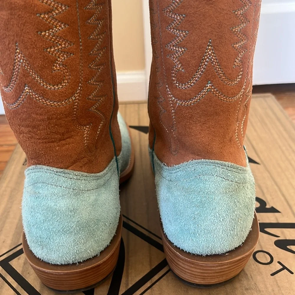 Fenoglio Tiffany Blue & Cognac Full Hide Boots 8.5 - Picture 6 of 10